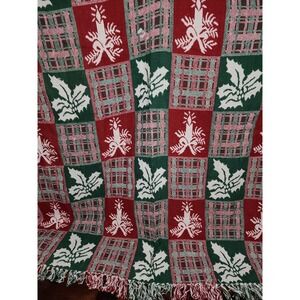 Winter Holiday Christmas‎ Candles and Holly Woven Blanket Afghan